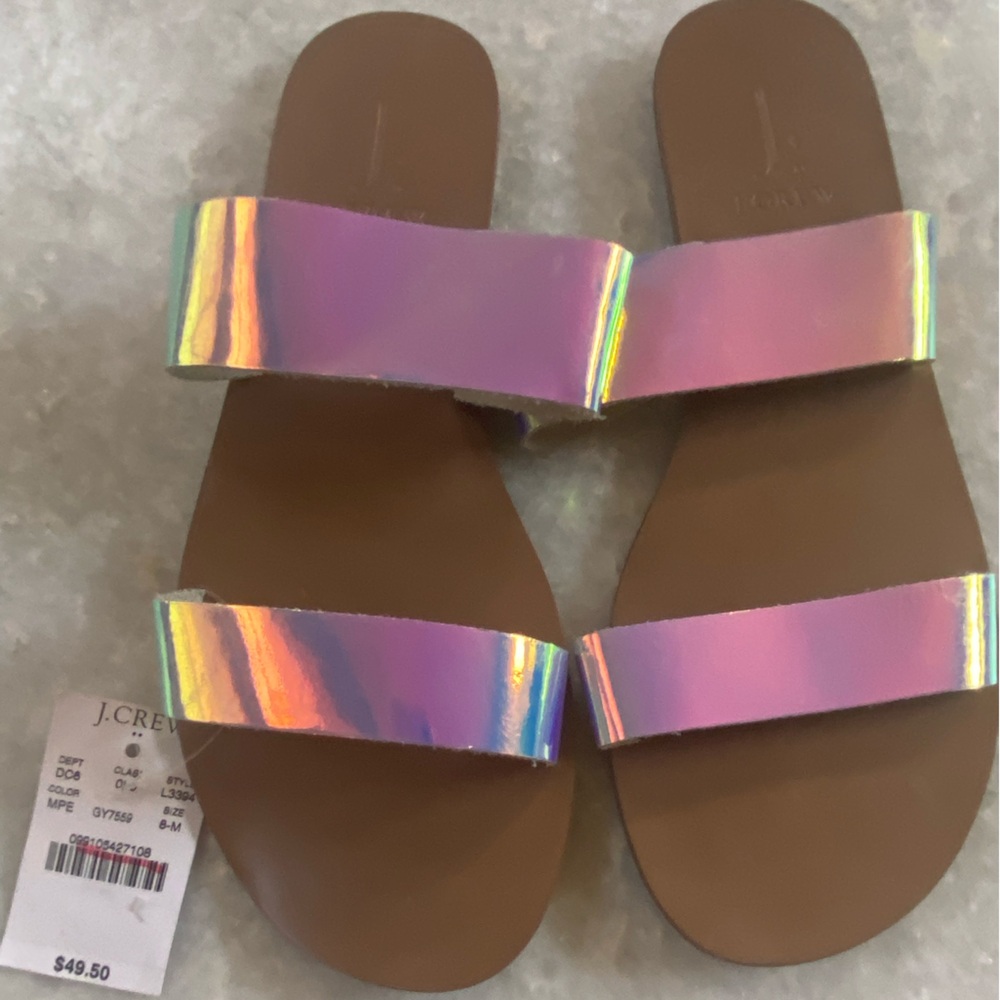 J. Crew Iridescent Pink Double-Strap Slide Sandals